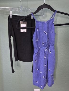 Old Navy Purple Floral Dress And Long Sleeve Art Class Black Thermal Tee
